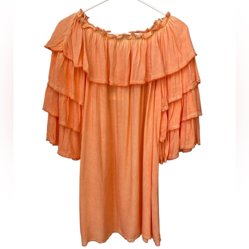 Umgee Ruffle Dress Women’s Small Off Shoulder Peach Feminine Fairycore NWT